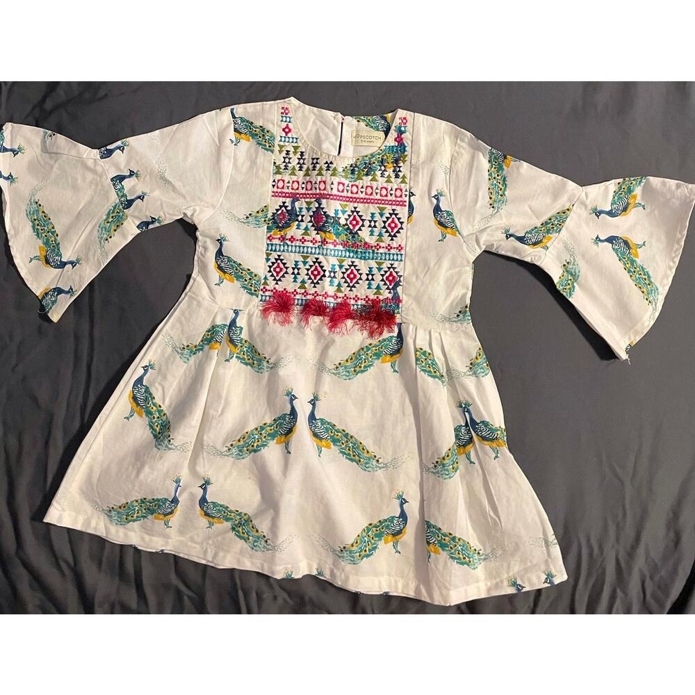Hopscotch Girls 5-6Y Peacock Embroidered Cotton Boho Dress - Picture 2 of 5